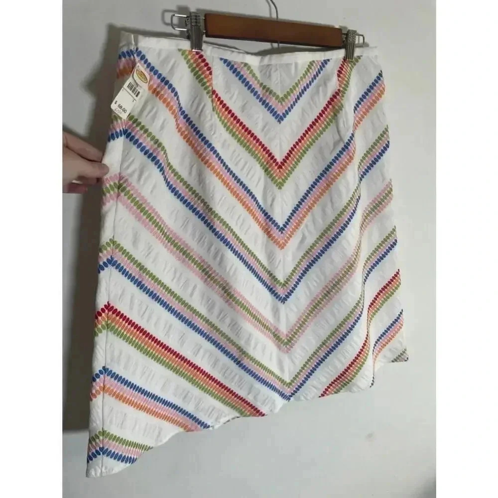 NWT Talbots White Multicolor Embroidered A-Line Skirt Size 14 ๐โ 0160 NEW! - Picture 3 of 12